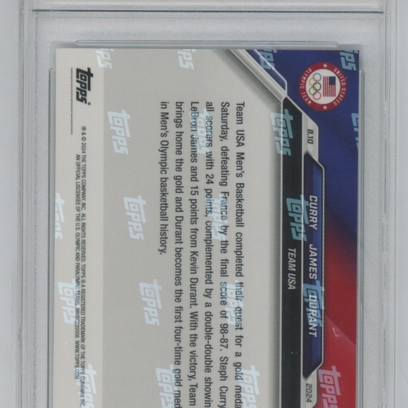 2024 Topps Now Olympic #26 Curry /James/ Durant GOLD Medal GEM MINT 10 - Picture 4 of 4